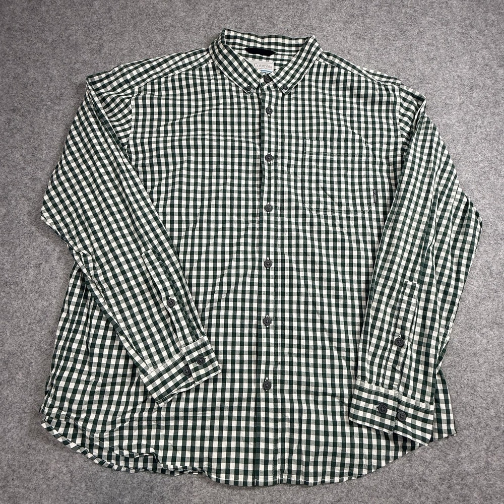 Columbia Rapid Rivers II Shirt Mens XL Green White Gingham Stretch Button Down